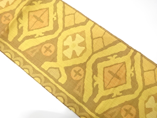 幾何学に花模様織り出し　名古屋帯